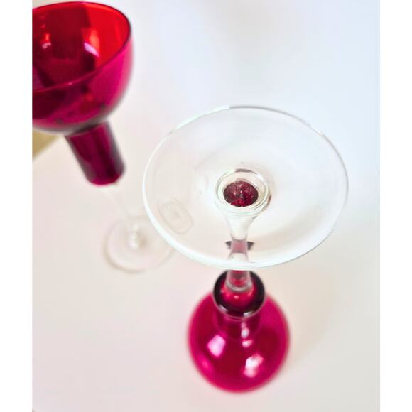 Vintage Red Cranberry Glass Candle Holders Tall Red Christmas Holiday Set of 2 - Picture 8 of 10